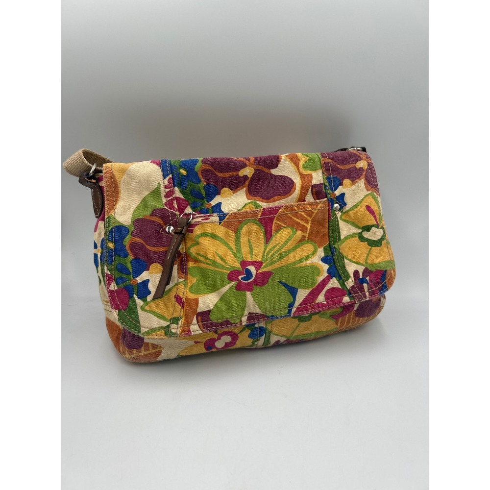 Relic by Fossil Floral Canvas Crossbody Bag Multi Color Boho Flap Handbag